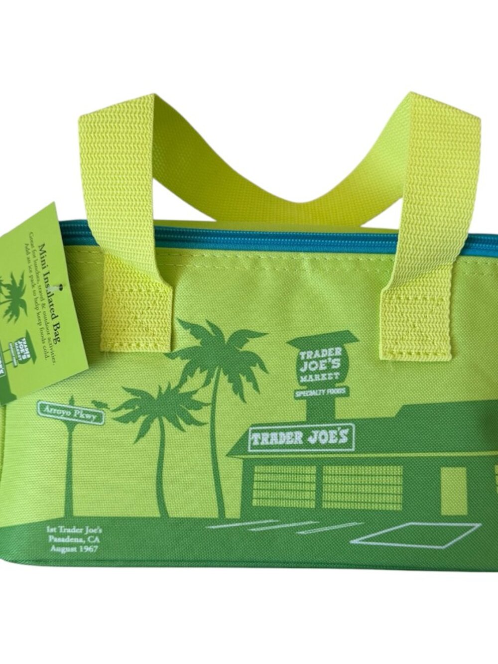 Trader Joe 2026 Mini Insulated Tote Summer Collection Lime Green Blue Zipper